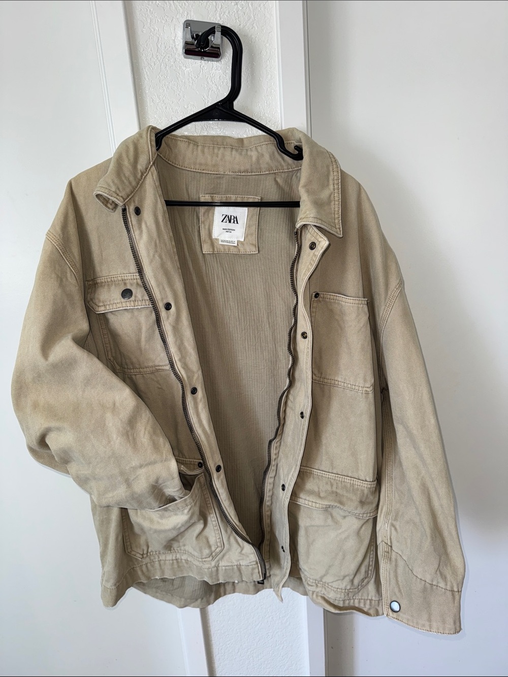 Zara Men's Light Beige Military Field Jacket